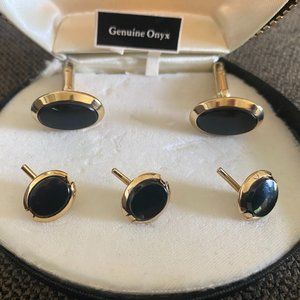 Semi-precious stone cufflink and stud set